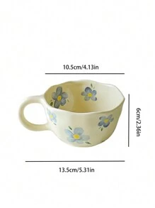 1 件 300 毫升陶瓷杯，韩国花卉图案陶瓷饮料杯，时尚花卉设计咖啡杯，适合饮料、下午茶、办公室、水、咖啡、果汁、日常野餐、客厅、餐厅、厨房、家庭和办公室使用，适合送礼，适合作为送给孩子的礼物，派对回学校的礼物 - 彩色 - 查看 5