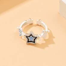 Adjustable Luck Star & Faux Pearl Rings, Personalized Stepwise Rings, Unique Friend Gift, Everyday Accessory, Sisters Gift, Valentine's Day, Non-Fading - Silver - View 2
