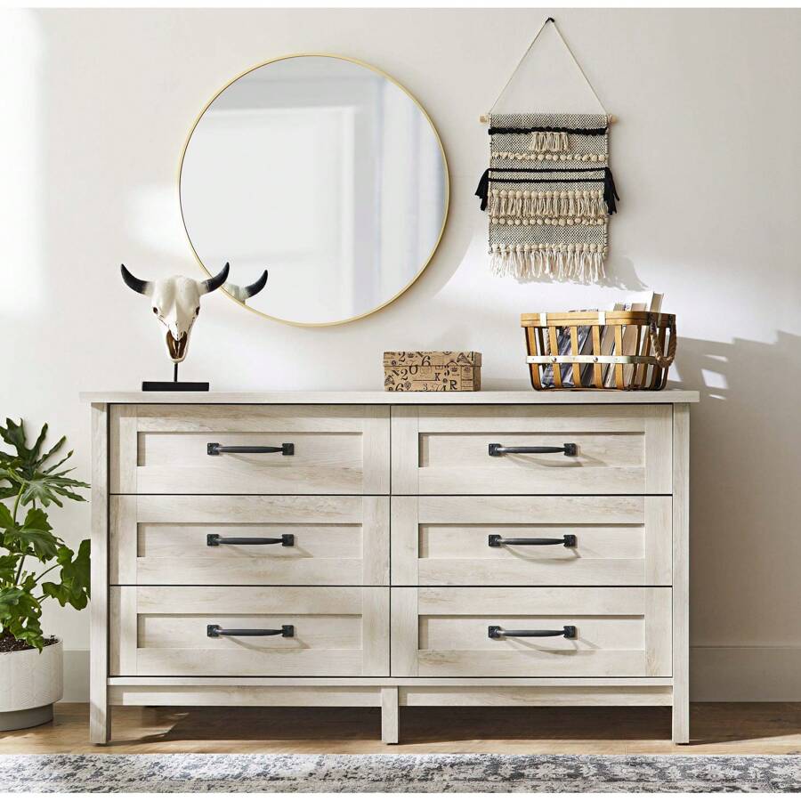 Better Homes & Gardens Modern Farmhouse 6-Drawer Dresser, Rustic White Finish,New Arrivals - White - View 1