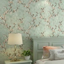 Flower Tree Country Pastoral 3D Retro Vintage Style Bedroom Living Room TV Background  Cafe Hotel 1.7ft * 31.16ft Non-Woven Non-Pasted Wallpaper - Cyan - View 1