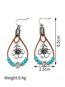 1 par de brincos femininos com pingente de tartaruga metálico, contas coloridas e contas boho retrô CCB