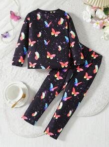 Bộ đồ ngủ 2 món gồm áo dài tay họa tiết bướm phát sáng trong bóng tối và quần dài cho bé gái (Phát sáng dưới đèn UV), mùa xuân/thu - trái cam - Xem 4