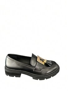 Women's Slip-On Loafers With Patchwork & Tassel Design, Fashionable For Everyday Wear - Black - View 2