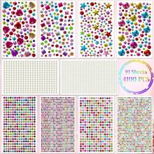 10 Sheets 4100pcs Hair Gems Stickers, Colorful Acrylic Shiny Pearl Rhinestone Self-Adhesive Stickers, Women Girls Festival Party COS Hairstyle Decoration Tools, Gem Stickers For Crafts, Self Adhesive Gemstones Pearl Jewels Stickers, Stick On Gems Pearls For Hair, Bling Rhinestone Stickers For Decoration, Music Festival/Concert/Carnival Costume Accessories, Holiday Gifts For Women Girls Beauty Home Hair Accessories - Multicolor - View 10