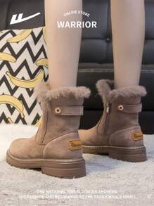 WARRIOR 1 Paio di stivali da neve da donna con zip laterale, versatili, resistenti all'usura, confortevoli, antiscivolo, impermeabili, con fodera calda, suola spessa, adatti per uso esterno invernale, alla caviglia