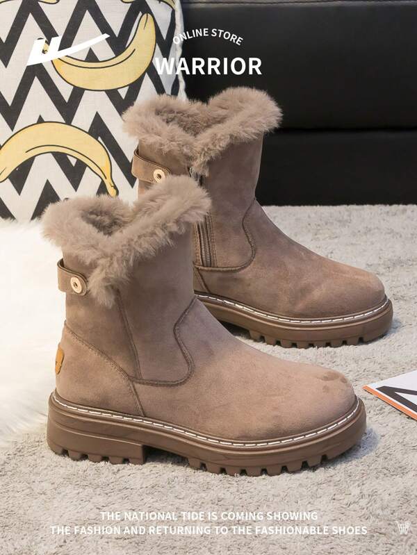 WARRIOR 1 Paio di stivali da neve da donna con zip laterale, versatili, resistenti all'usura, confortevoli, antiscivolo, impermeabili, con fodera calda, suola spessa, adatti per uso esterno invernale, alla caviglia