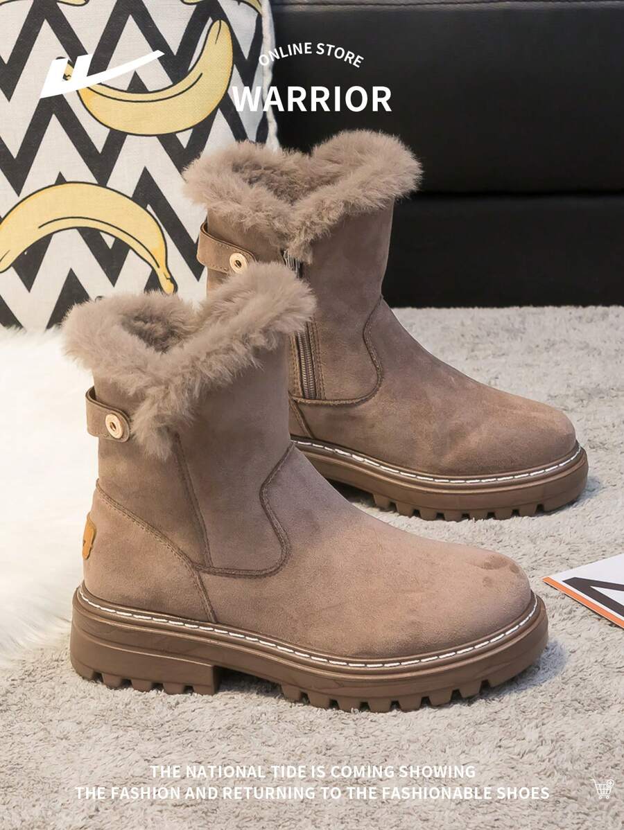 WARRIOR 1 Paio di stivali da neve da donna con zip laterale, versatili, resistenti all'usura, confortevoli, antiscivolo, impermeabili, con fodera calda, suola spessa, adatti per uso esterno invernale, alla caviglia