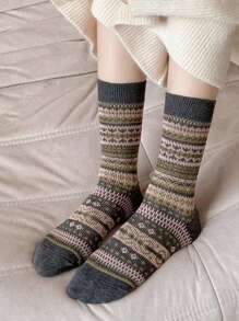 5 pares de calcetines tipo tripulación de estilo vintage de lana merina, surtido aleatorio - Multicolor - Ver 7