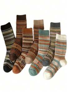 5 pares de calcetines tipo tripulación de estilo vintage de lana merina, surtido aleatorio - Multicolor - Ver 8