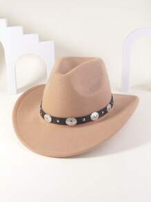 1pc Unisex Round Circle Leather Belt Cowboy Hat, Appropriate For Everyday Use - Silver Ring Tipped Hat - View 16