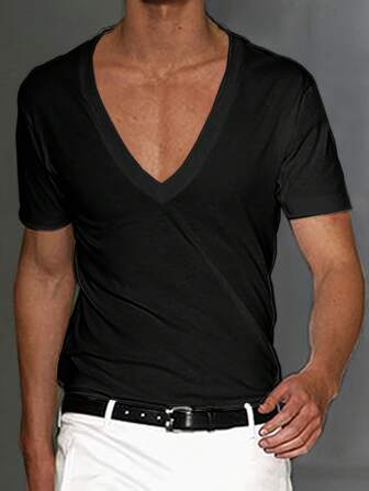 Men's Fashionable Sexy V-Neck Solid Color Short Sleeve T-Shirt