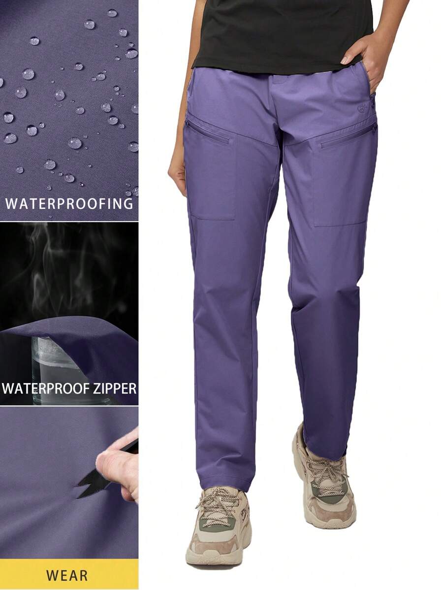 TECTOP Women Hiking Pants Lightweight Water Resistant Elastic Waist Cargo Pants With 5pcs Zipper Pockets Spring And Summer - 紫色 - 查看 1