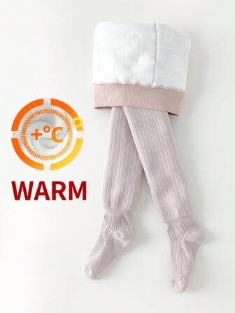 1 件装女婴保暖内衬马镫裤袜，冬季保暖幼儿袜子紧身裤，简约风格，儿童公主袜