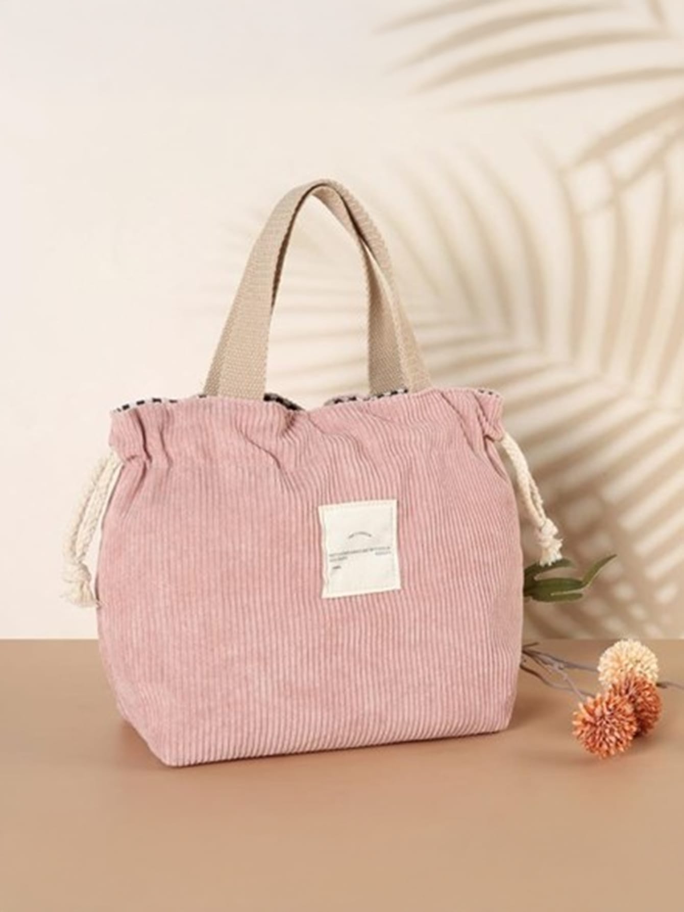 Lunch Bag Corduroy Canvas Lunch Box Drawstring Picnic Cloth Small Handbag Dinner Container Food Storage BagsInsulatedWomanLunch Box Bag For Women LadiesSchool Supplies Stuff Accessories