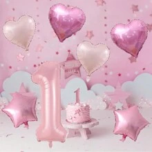 6 piezas Globos gigantes con forma de número de caramelo con corazones blancos de helio con café y crema para decoración de fiesta de cumpleaños o aniversario - Rosa - Ver 3