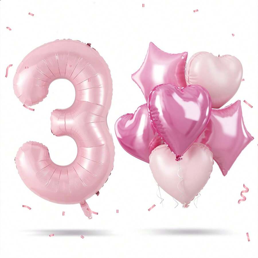 6 piezas Globos gigantes con forma de número de caramelo con corazones blancos de helio con café y crema para decoración de fiesta de cumpleaños o aniversario - Rosa - Ver 1