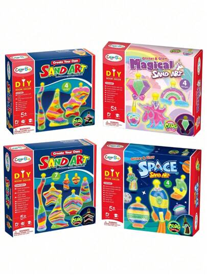 1/4/7pcs Creative Art Glow-In-The-Dark DIY Color Sand Bottle Manual Sand Painting Educational Toy Quicksand Bottle Decoration Toy, Star Moon Rocket Element, The Night Will Glow Series, Christmas Gifts