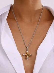 Uworld 1入18k鍍金項鍊,白色立方鋯石方形幾何吊墜,適合女性日常佩戴 - 彩色 - 查看 6