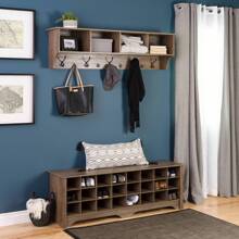 El banco para el recibidor con almacenamiento y asiento: Banco con cubículo para 24 pares de zapatos, ideal como estantería para zapatos blanca en la entrada, con dimensiones de 15.5" P x 60" A x 20.25" H - Gris - Ver 6