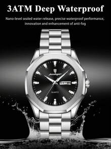 POEDAGAR 1件装休闲男士不锈钢石英腕表，双日期显示，商务男士防水夜光腕表，时尚男士腕表，适合日常佩戴，男士礼物 - 均碼 - 查看 4