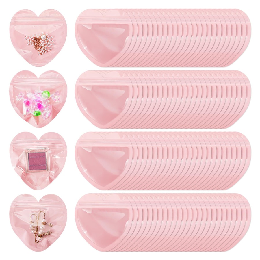 10/20pcs Heart-Shaped Jewelry Small Bag Cute Heart Shaped Ziplock Bag Gift Ziplock Bag Back To School