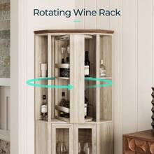 LINSY HOME Corner Bar Cabinet, 68.5" Tall Farmhouse Wine Cabinet With Rotating Liquor Shelves, Home Bar Cabinet With Barn Door & Adjustable Shelves For Dining Room, Living Room, Kitchen, Washed Gray - 水洗灰 - 查看 3