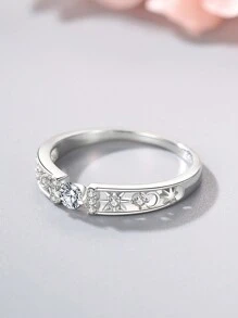 1pc 925 Sterling Silver Moon & Star Ring, Perfect Jewelry Gift For Women On Holidays Or Anniversary - Silver - View 4