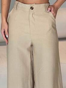 Women's Elegant Wide Leg Pants With Pocket - Màu be - Xem 3