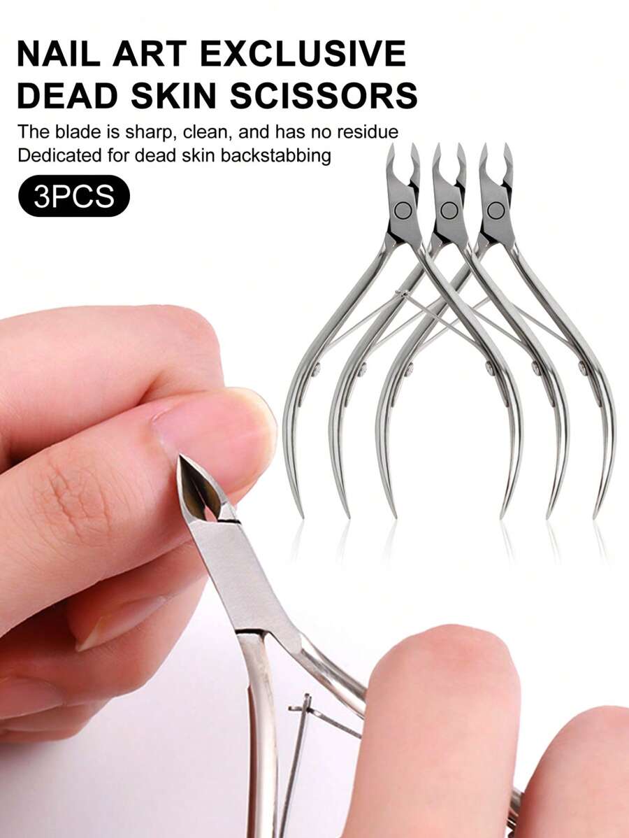 MAOMIA 3pcs Cuticle Clipper Set, Pointed Cuticle Trimmer, Stainless Steel Nail Clippers, Suitable For Nail Salon Tools - Silver - View 1