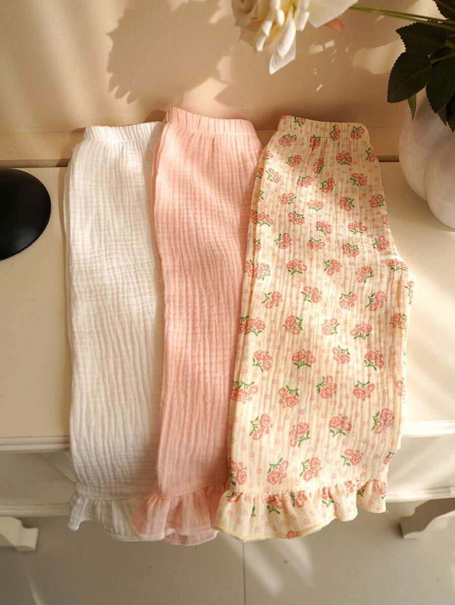 3pcs/Set Baby Girls Summer Spring Pants Baby Cute Baby Girl Floral Long Ruffle Pants Baby Girl Trousers - Multicolor - View 1