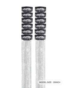 12 piezas Tintineos de cabello con clip de 20 pulgadas, extensiones de cabello sintético recto con brillo, kit de tintineos de cabello resistente al calor, accesorios brillantes y brillantes para el cabello tipo hada para mujeres (plata)