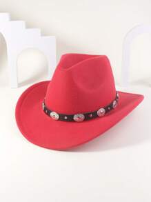 1pc Unisex Round Circle Leather Belt Cowboy Hat, Appropriate For Everyday Use - Silver Ring Tipped Hat - View 13