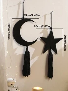 1件/2件套月亮星星壁挂装饰 - 星空夜空套装，流苏装饰，家居及派对装饰，室内墙面艺术，星空主题，适用于客厅及卧室，节日装饰，通用尺寸，时尚家居装饰，房间装饰，墙面装饰礼品，生日毕业礼物 - 黑色 - 查看 8
