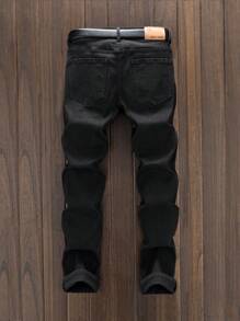 Men's Versatile Street Style Star Embroidery Casual Ripped Jeans - 黑色 - 查看 2