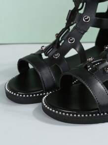 Women's Flat Roman Sandals, Fashionable Lace-Up Flat Sandals, Rubber Sole, Rivet Design