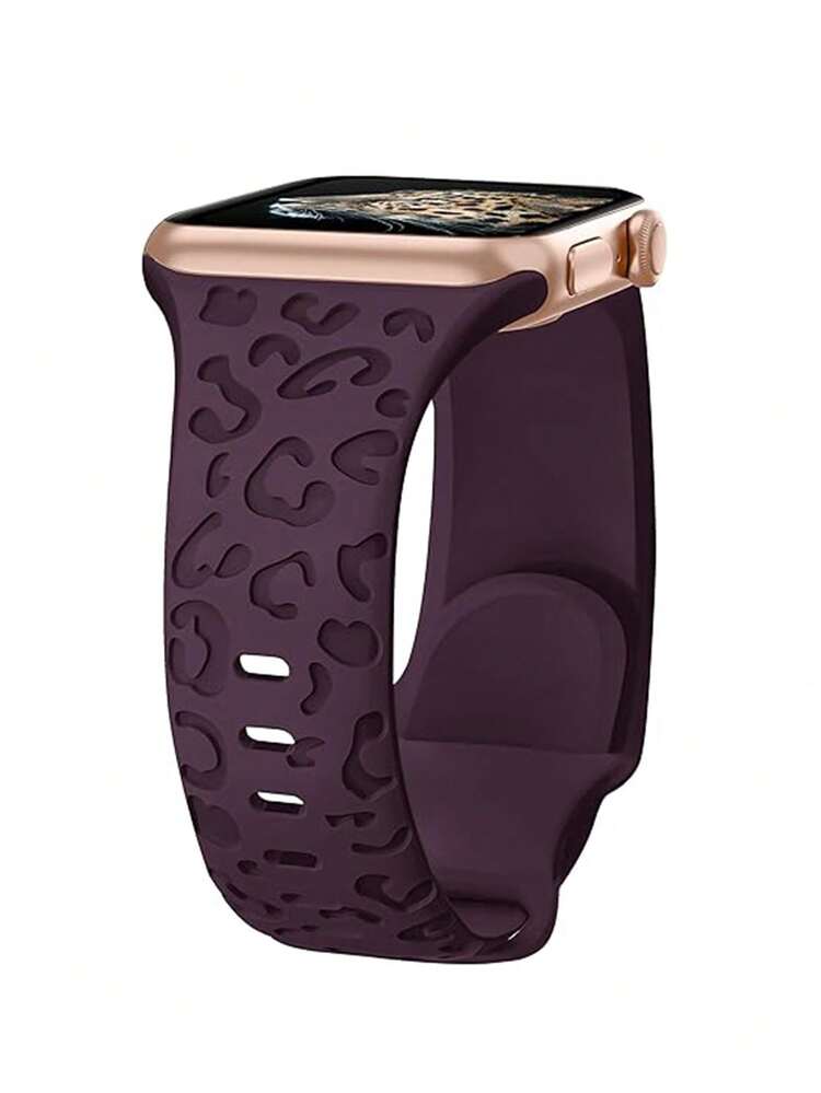 Unbeinst 1 件豹纹雕花软硅胶表带，适用于 Watch Ultra 系列 10 9 8 7 SE 6 5 4 3 2 1 - 桑葚 - 查看 1