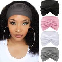 4 pezzi Fasce per capelli da donna in stile bohémien, colore unito, vintage, annodate, fascia per lo sport, assorbente, accessori per capelli alla moda, turbante, fascia per sudore, fascia per capelli autunno inverno per outfit da vacanza, elegante sciarpa da donna, bandana, morbida fascia per capelli