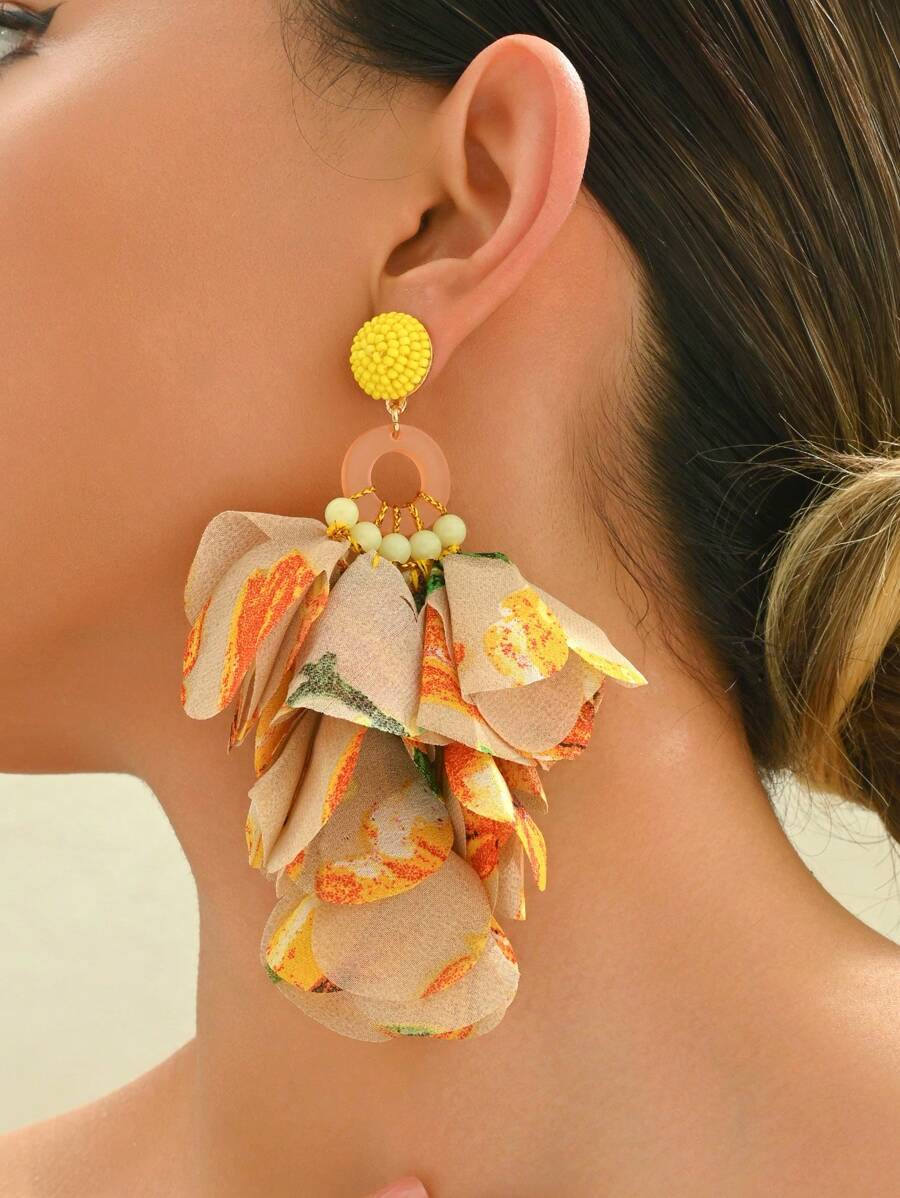 1 đôi Vàng Chất vải Cánh hoa Hình dạng Dangle Hoa tai - Nhiều màu - Xem 1