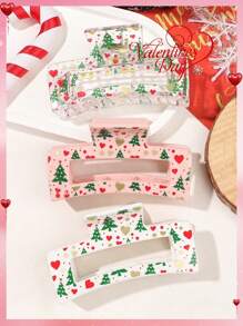 3pcs/Set Valentine's Day & Christmas Colorful Red & Green Reindeer, Christmas Tree, Heart Shaped Hair Clips, Party & Tea Gathering Hair Accessories Fashion Claw Clips Flower Hair Clip - Multicolor - View 1