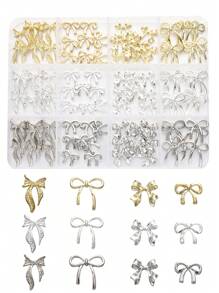 1 Box 96 Pcs Metal Bow Nail Art Decor, Alloy Bows In 3D Gold/Silver/Gray Color, Luxury Shiny Bow Nail Jewelry, Nail Art Accessories, Nail Diy Nails Nail Supplies Nails Nail Charms Nail Gems