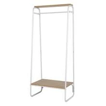 Clothes Rack With Wood Shelf, Freestanding Clothing Rack,Garment Rack, Standing Metal Sturdy Clothing Rack, White - White - View 3