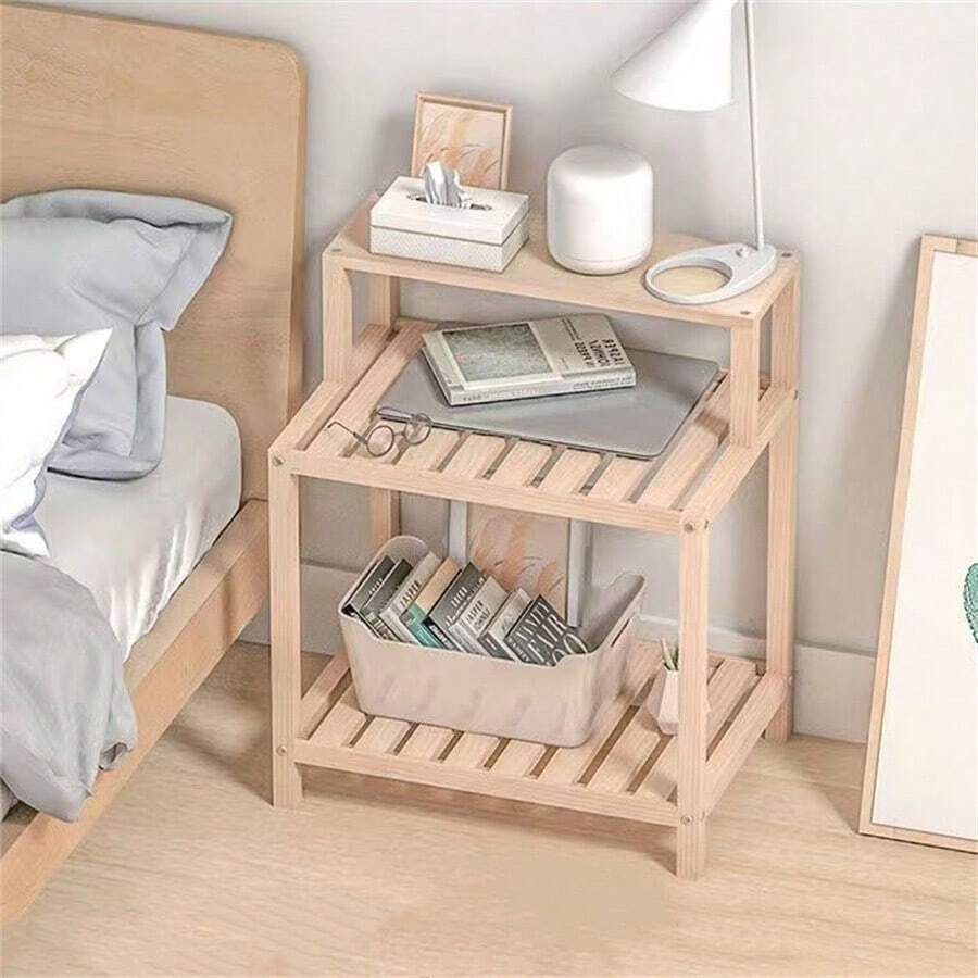 1 pieza Mesa auxiliar de estilo nórdico, simple, de madera maciza con esqueleto de . Mesa de noche muy adecuada para decoración de dormitorio, mesa lateral de sala de estar, estantería de balcón