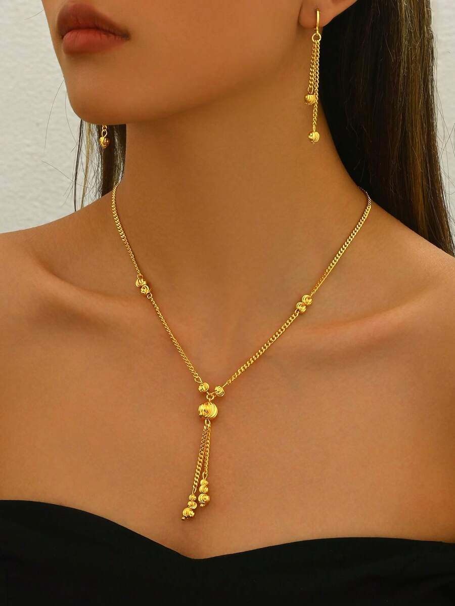 3 件套时尚流苏吊坠项链、耳环和手链首饰套装