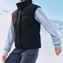 Skechers Down & Feathers Vest, Lightweight & Warm, Water-Resistant, Stand Collar, Sports Woven Padded Gilet Jacket