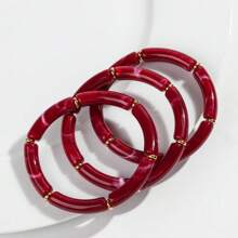 1 Set Of 3 Fashionable Bohemian Style Acrylic Colorful Curved Tubes Stretch Bracelets, Suitable For Women To Wear On Daily Basis - Three Piece Set - View 32