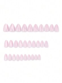 30pcs/Set Medium-Length Almond-Shaped Plain Light Purple Cat Eye Reusable Press-On Nails
