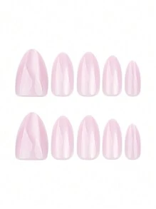 30pcs/Set Medium-Length Almond-Shaped Plain Light Purple Cat Eye Reusable Press-On Nails
