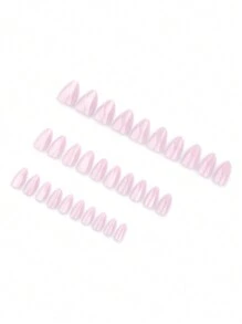 30pcs/Set Medium-Length Almond-Shaped Plain Light Purple Cat Eye Reusable Press-On Nails