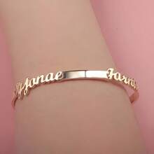 1PC A Variety Of Styles, Vintage Style 18K Gold Plated Stainless Steel Cufflink Bracelet With Personalized Name, No Mosaic, Simple Design, Everyday And Festive Wear, Ideal Christmas And Birthday Gifts For Family And Friends, The Best Gift For The Family, Perfect For All Occasions.