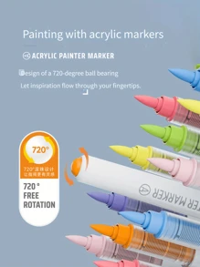 9/126 pièces Stylos de peinture acrylique vibrants - Embouts de brosse doux, à base d'eau, séchage rapide, pouvant être mélangés et résistants à la lumière - Idéal pour la peinture sur canevas, pierres, bois, verre, céramique, tissu, DIY, Halloween et idées de cadeaux de Noël pour la rentrée scolaire